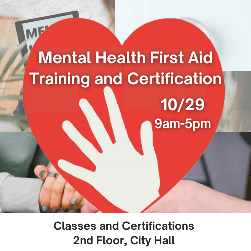 Mental Health training graphic. 10/29 9am-5pm at City Hall